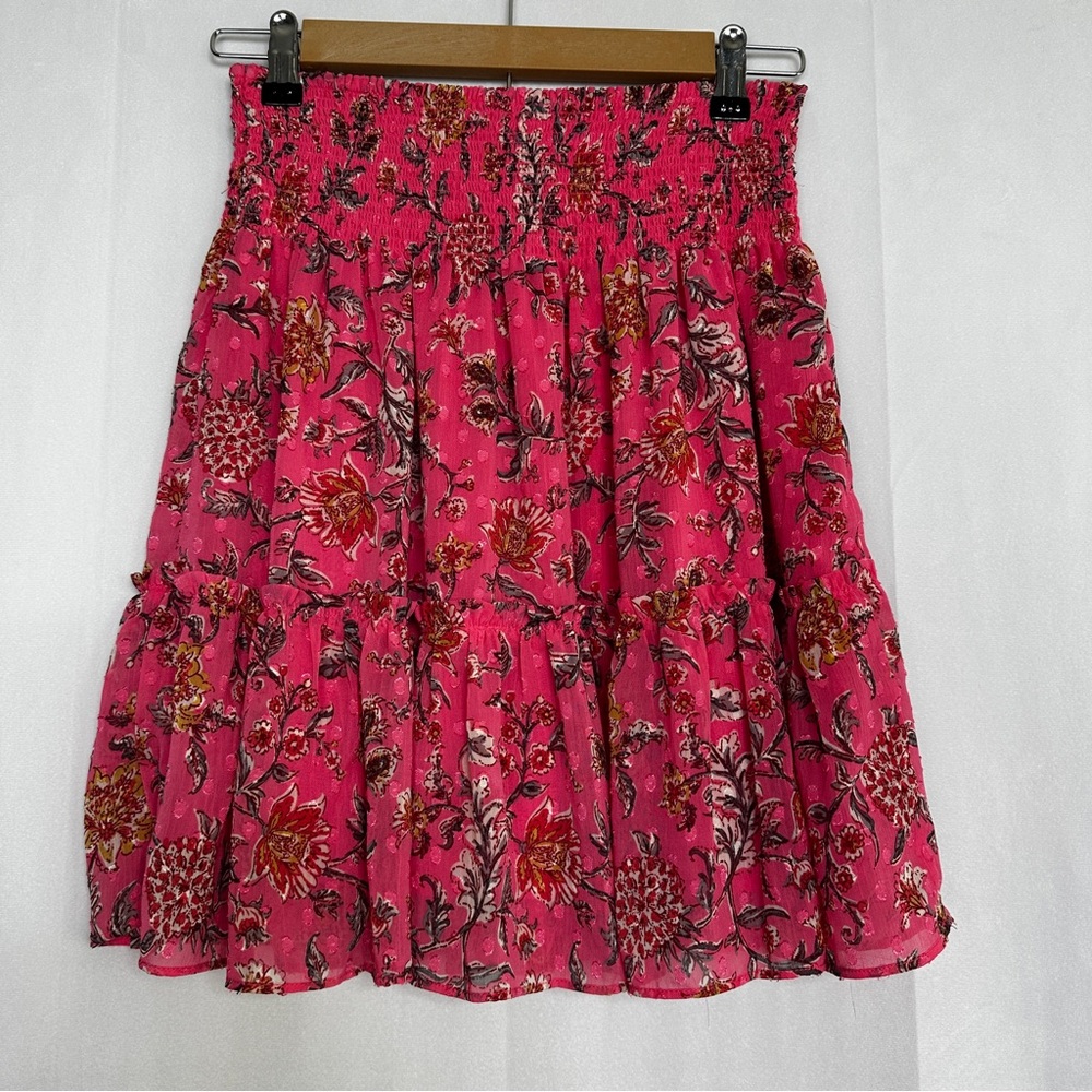 Joie Floral Mini Tiered Skirt Peplum Summer Womens Small Pink Ruffle Lined - Picture 8 of 9